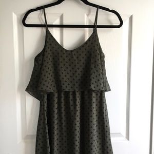 Olive green dress with black plus signs print